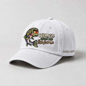 Women Want Me Fish Fear Me Rainbow Trout Embroidered Custom Name Fishing Cap, Funny Trout Gift - 4
