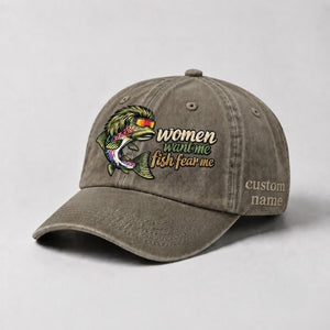 Women Want Me Fish Fear Me Rainbow Trout Embroidered Custom Name Fishing Cap, Funny Trout Gift - 6
