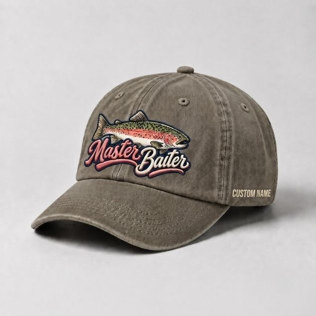 Master Baiter Trout Fishing Custom Name  Embroidered Cap, Cute Fish Outdoors Hat Gift for Women