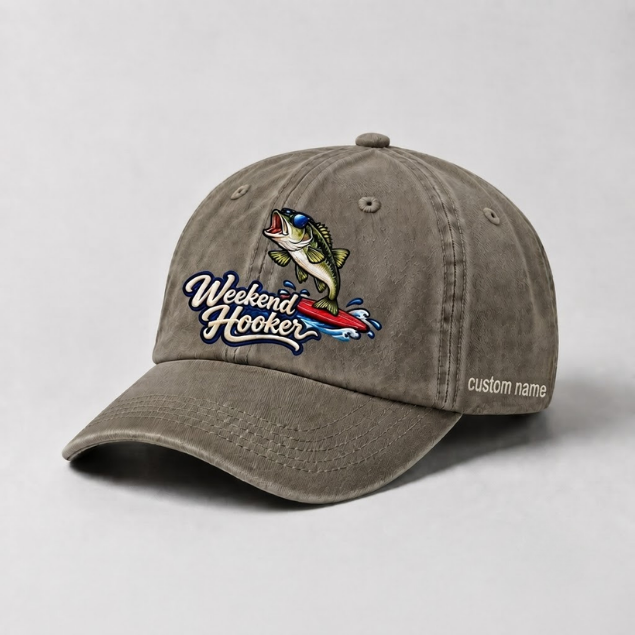 Weekend Hooker Custom Largemouth Bass Embroidered Hat, Surfing Bass Fishing Cap