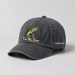 Kiss My Bass Hat Custom Name Fishing Embroidered, Bass Angler Gift - 1