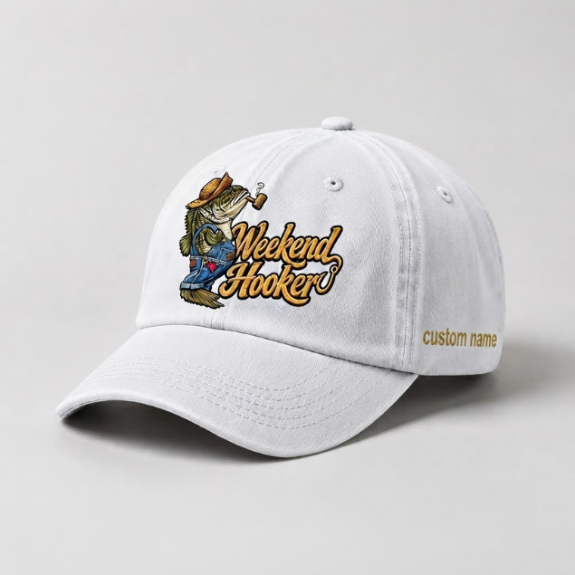 Weekend Hooker Custom Name Largemouth Bass Embroidered Hat, Fishing Gift For Him