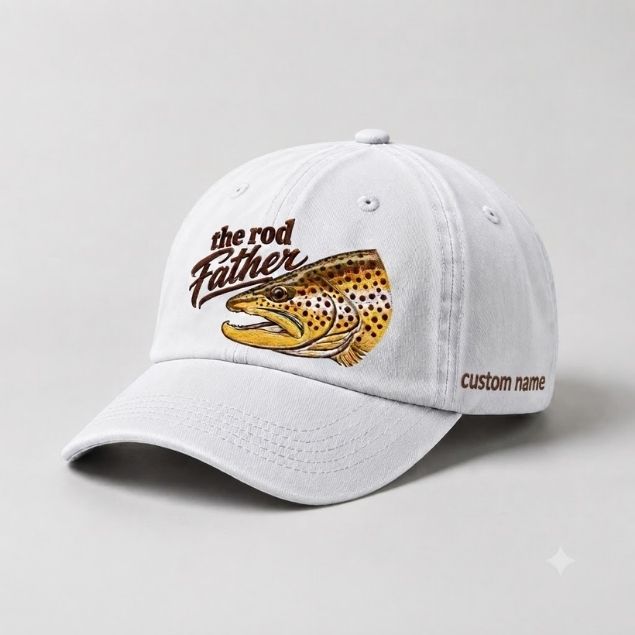 The Rod Father Trout Embroidered Hat, Custom Name Fishing Hat For Fisherman