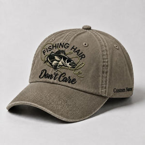 Fishing Hair Dont Care Hat Funny Bass Fishing Embroidered Dad Cap Custom Name - 6