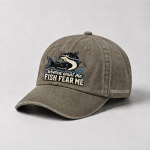 Women Want Me Fish Fear Me Catfish Hat, Custom Name Embroidered Fishing Cap - 6