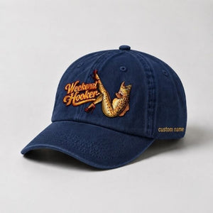 Weekend Hooker Custom Name Brown Trout Hat, Funny Fishing Embroidered Cap - 3