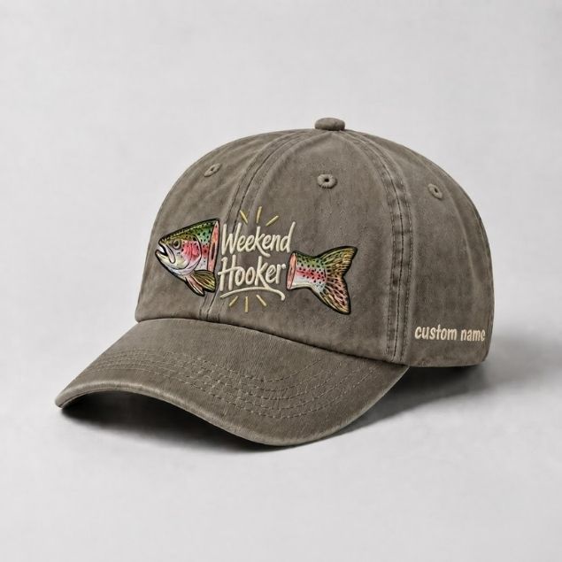 Weekend Hooker Custom Name Rainbow Trout Embroidered Hat Fishing