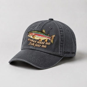 Women Want Me Fish Fear Me Rainbow Trout Custom Name Embroidered  Fishing Cap, Funny Trout Fisherman Gift - 1