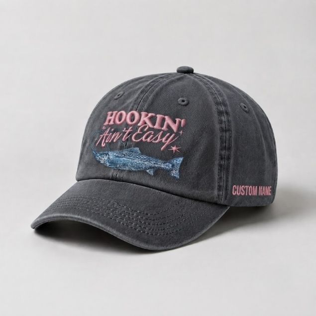 Hookin' Ain'T Easy Trout Fishing Embroidered Hat, Custom Name Hat  Fisherman Gift For Women
