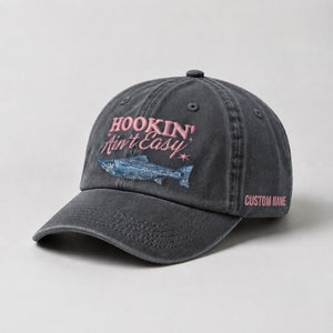Hookin' Ain'T Easy Trout Fishing Embroidered Hat, Custom Name Hat  Fisherman Gift For Women - 1
