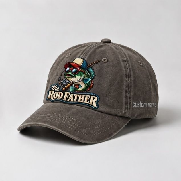 The Rod Father Bass Fishing, Custom Name Embroidered Hat, Funny Largemouth Bass Fisherman Hat, Fishing Gift