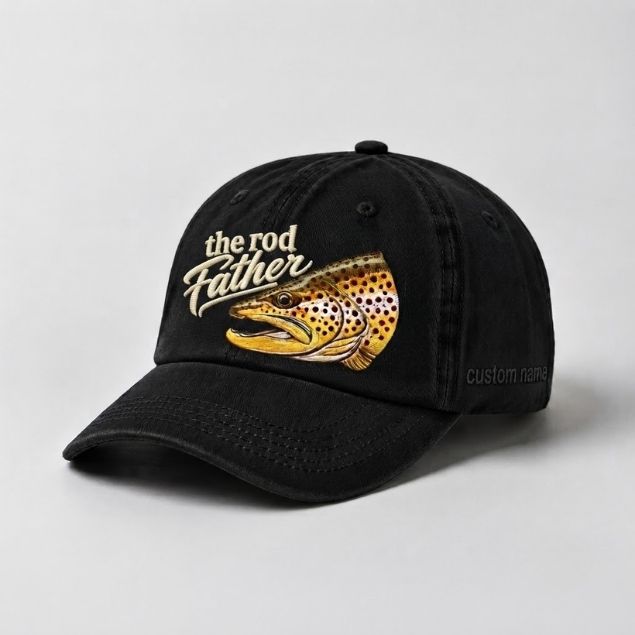 The Rod Father Trout Embroidered Hat, Custom Name Fishing Hat For Fisherman