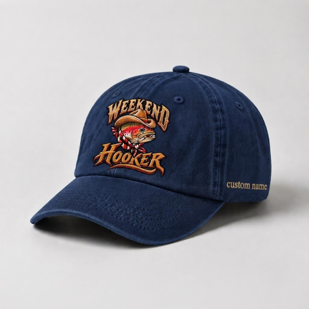 Weekend Hooker Rainbow Trout Embroidered Hat Custom Name Fishing Gift