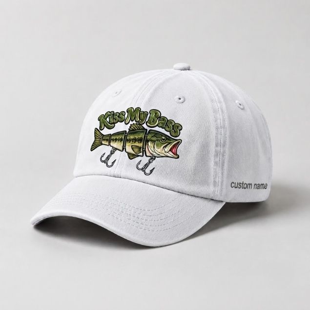 Kiss My Bass Custom Name Embroidered Hat Largemouth Bass Fishing Lure Cap