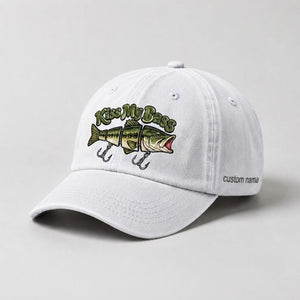 Kiss My Bass Custom Name Embroidered Hat Largemouth Bass Fishing Lure Cap - 4