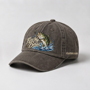 Kiss My Bass Custom Name Embroidered Hat, Fishing Lure Angler Cap - 5