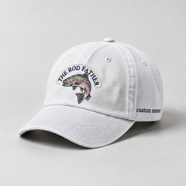 The Rod Father Hat Custom Name Rainbow Trout Embroidered Fishing