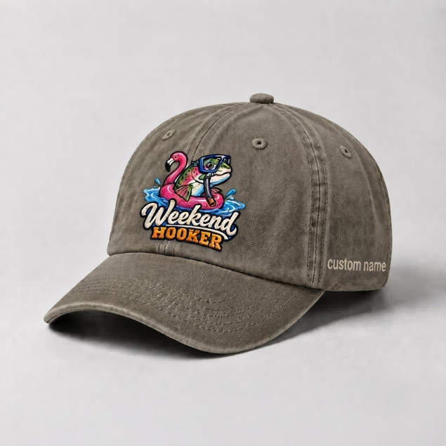 Weekend Hooker Rainbow Trout Embroidered Hat Custom Name Fishing