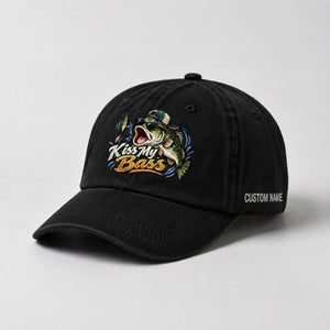 Kiss My Bass Hat Custom Name Embroidered Fishing Cap, Largemouth Bass Gift - 2