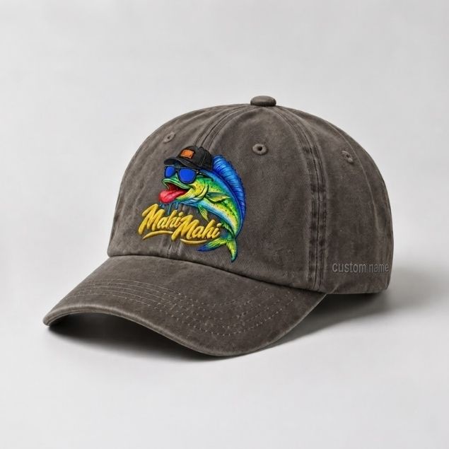 Mahi Mahi Hat Custom Name Embroidered Fishing Cap, Offshore Angler Hat