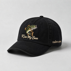 Kiss My Bass Hat Custom Name Fishing Embroidered, Bass Angler Gift - 2
