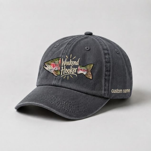 Weekend Hooker Custom Name Rainbow Trout Embroidered Hat Fishing