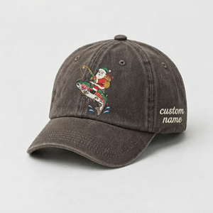 Santa Fishing Trout Embroidered Hat, Custom Name Christmas Baseball Cap, Vintage Fisherman Dad Hat, Outdoor Holiday Gift, Cute Winter Hat - 5
