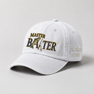 Master Baiter Trout Fishing Embroidered Hat, Personalized Dad Cap, Custom Trout Fisherman Gift, Vintage Washed Baseball Hat - 4