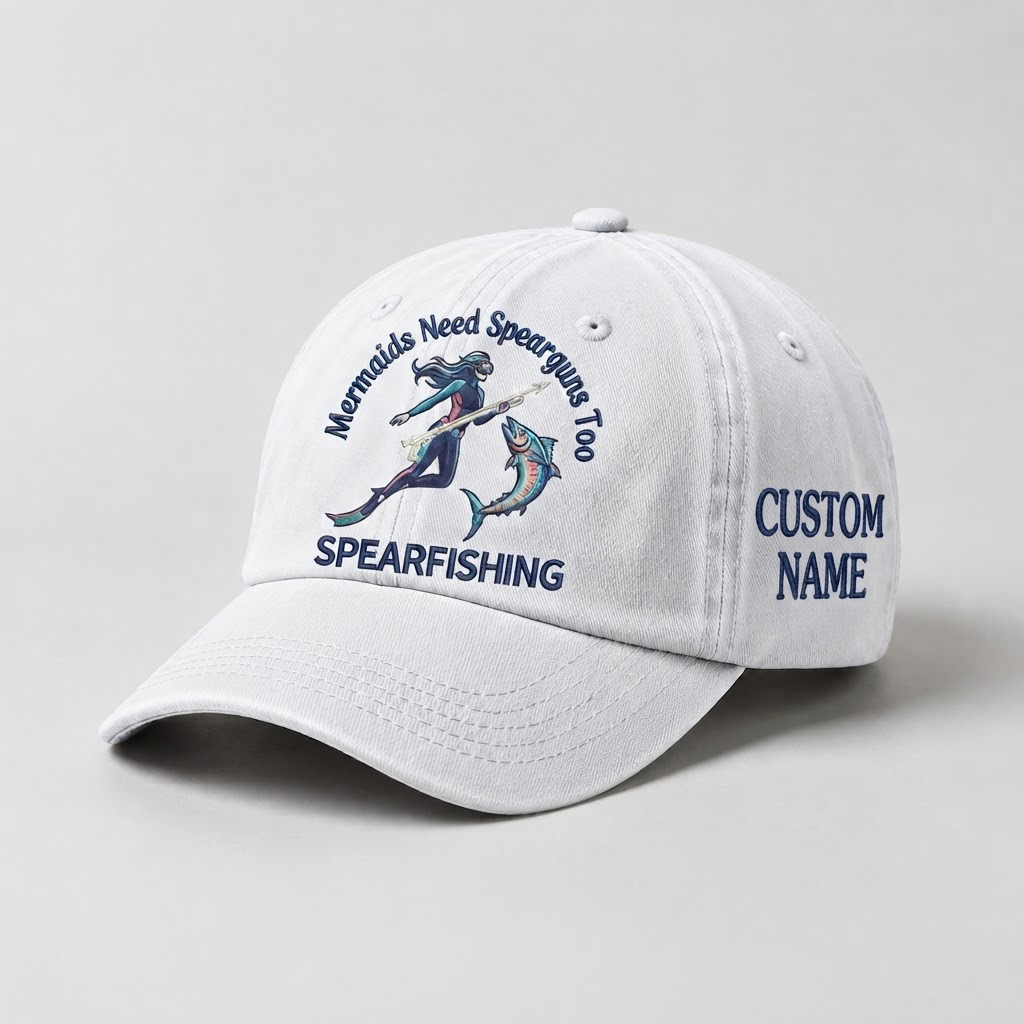 Mermaids Need Spearguns Too Hat for Women, Custom Spearfishing Hat for Women, Personalized Dive Embroidery Cap, Gift for Her