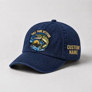 Pike Hat, Custom Name Fisherman Cap, Pike Pure Attitude Fishing Hat, Personalized Angler Gift, Vintage Embroidered Dad Baseball Cap - 3
