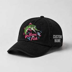 Pike Hat, Custom Born To Fish Embroidered Cap, Personalized Fisherman Gift, Vintage Washed Cotton Dad Hat, Fishing Merch - 2