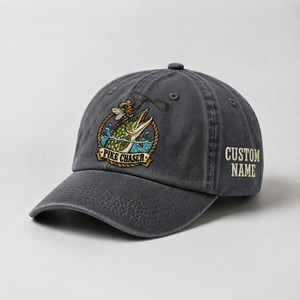 Pike Hat, Custom Pike Chaser Embroidered Cap, Personalized Fisherman Gift, Vintage Washed Cotton Dad Hat, Fishing Merch - 1