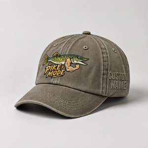 Pike Hat, Custom Pike Mode Embroidered Cap, Personalized Fisherman Gift, Vintage Washed Cotton Dad Hat, Fishing Merch - 6
