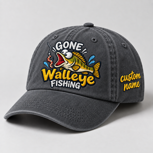 Custom Walleye Hat, Personalized Gone Walleye Fishing Cap, Best Vintage Angler Gift, Fisherman Dad Hat, Outdoor Sports Embroidered Hat - 1