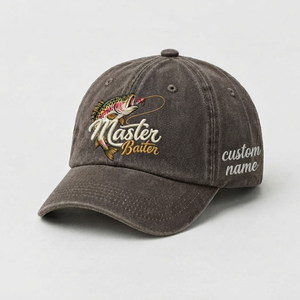 Master Baiter Fishing Hat, Personalized Trout Fish Dad Cap, Embroidered Outdoor Hat, Funny Fisherman Gift, Vintage Washed Baseball Cap - 5