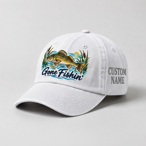 Personalized Walleye Hat, Custom Name Gone Fishin Fishing Cap, Vintage Fisherman Gift, Embroidered Outdoor Dad Hat - 4