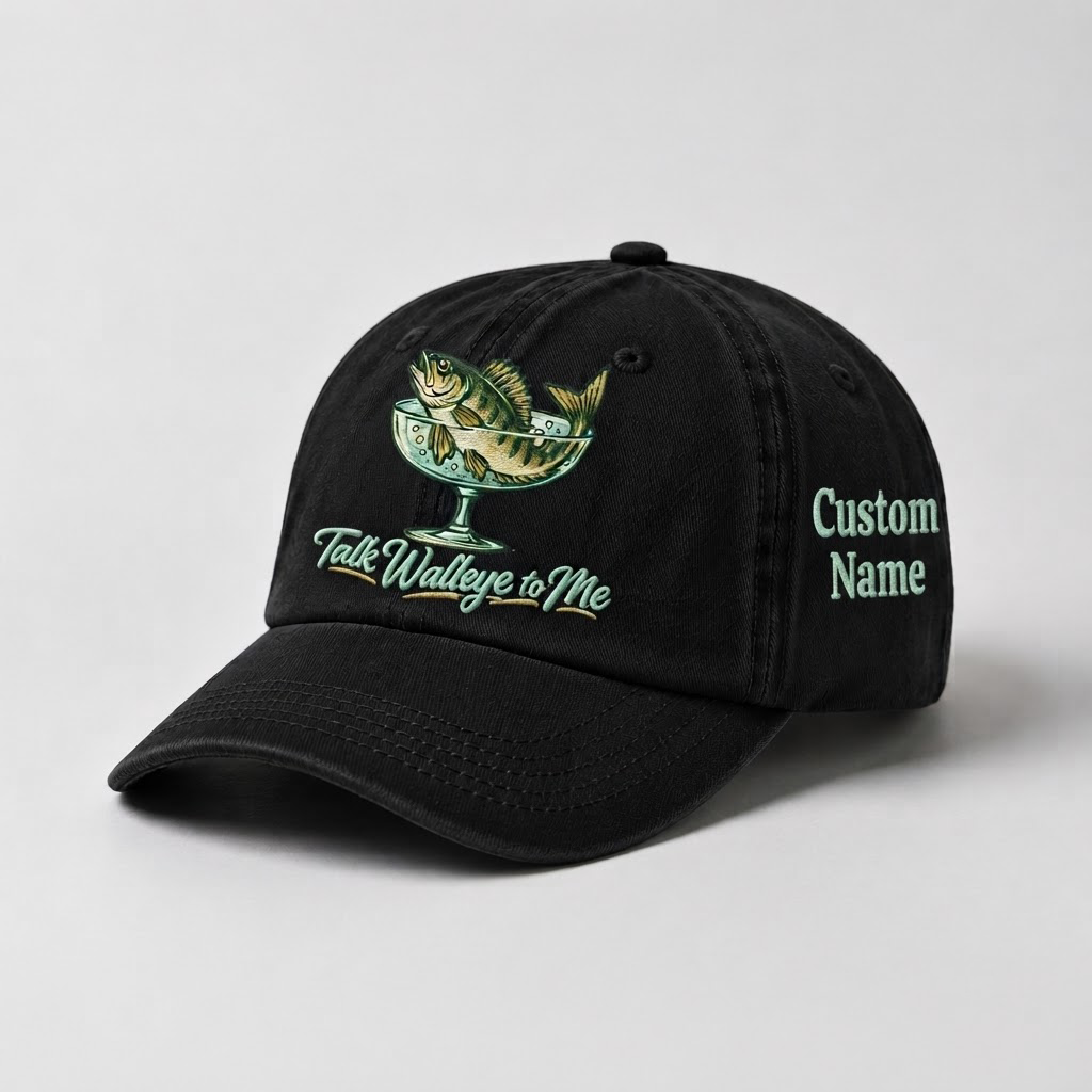 Custom Walleye Hat, Personalized Talk Walleye To Me Fishing Cap, Vintage Angler Gift, Fisherman Dad Hat, Outdoor Sports Embroidered Hat