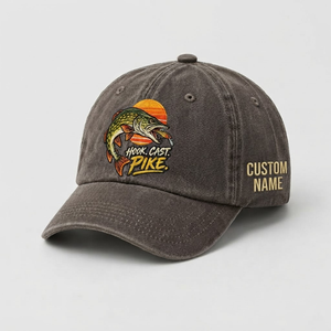 Pike Hat, Custom Hook Cast Pike Embroidered Cap, Personalized Fisherman Gift, Vintage Washed Cotton Dad Hat, Fishing Merch - 5
