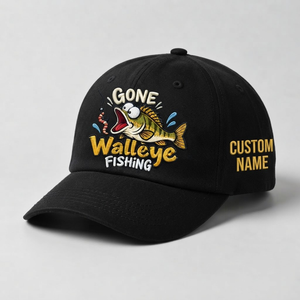 Custom Walleye Hat, Personalized Gone Walleye Fishing Cap, Best Vintage Angler Gift, Fisherman Dad Hat, Outdoor Sports Embroidered Hat - 2