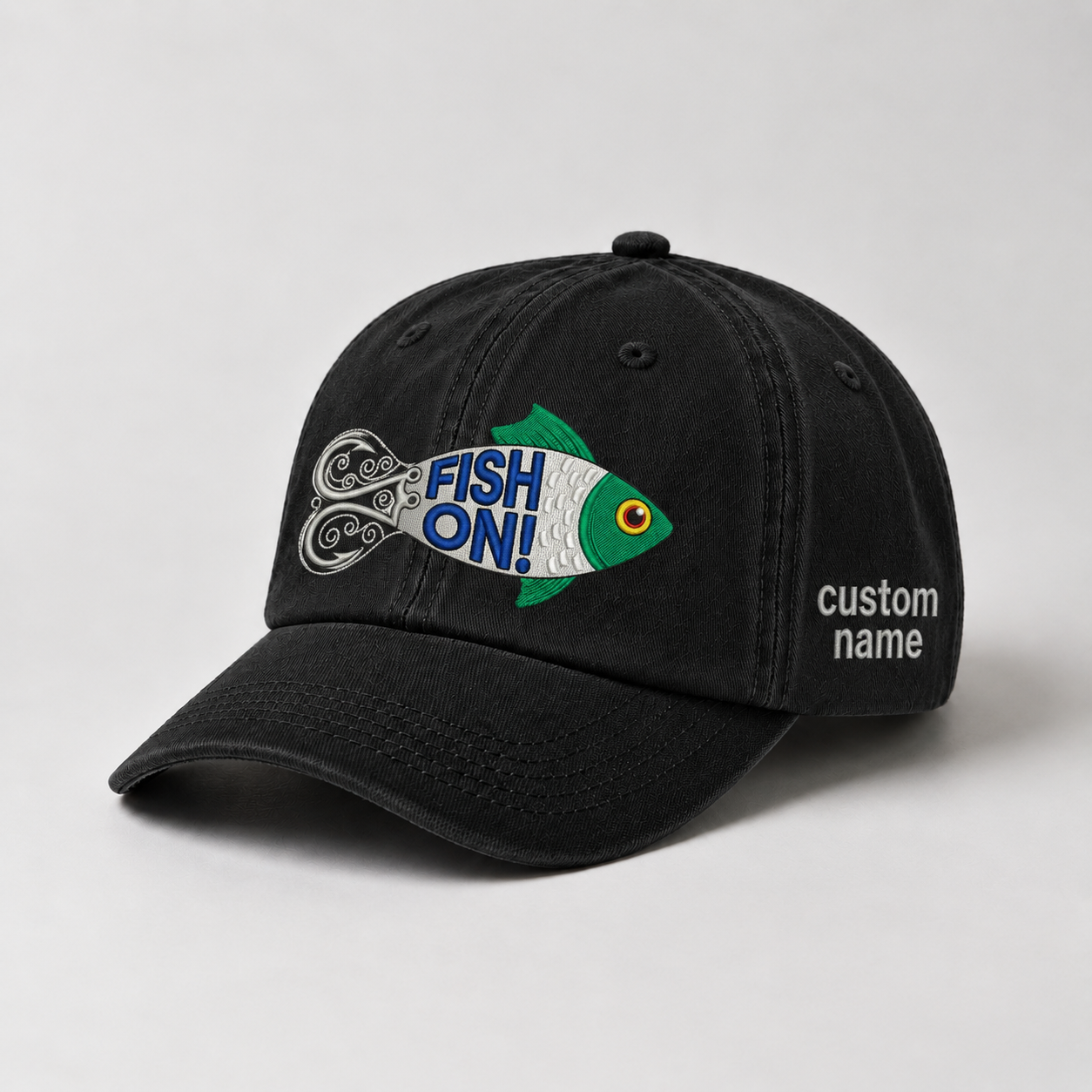 Custom Fish On Fishing Hat, Embroidered Bass Cap, Personalized Fisherman Gift for Him, Dad Fishing Hat, Outdoor Fishing Lovers Cap