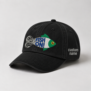 Custom Fish On Fishing Hat, Embroidered Bass Cap, Personalized Fisherman Gift for Him, Dad Fishing Hat, Outdoor Fishing Lovers Cap - 3