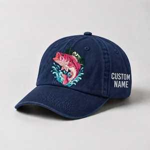 Largemouth Bass Hat for Women, Jumping Bass Fishing Cap, Custom Angler Gift, Vintage Washed Embroidered Cotton Baseball Dad Hat - 3