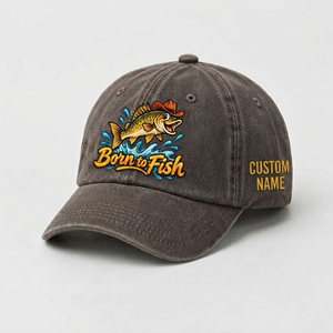 Custom Name Walleye Hat, Personalized Born to Fish Fishing Cap, Vintage Fisherman Gift, Embroidered Outdoor Dad Hat - 5