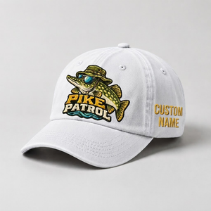 Pike Hat, Custom Pike Patrol Embroidered Cap, Personalized Fisherman Gift, Vintage Washed Cotton Dad Hat, Fishing Merch - 4