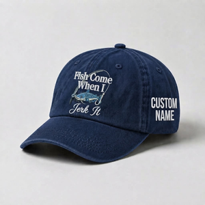 Fish Come When I Jerk It Embrodery Hat, Catfish Embroidered Hat, Custom Fisherman Dad Cap, Funny Fishing Gift,   Cool Fishing Lover Apparel - 3