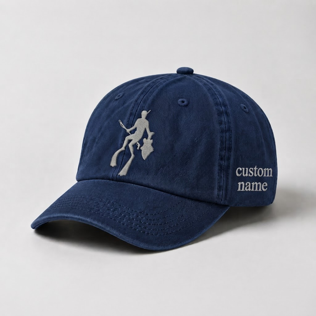 Spearfishing Hats For Women, Custom Embroidered Baseball Cap, Personalized Freediving Gift, Vintage Washed Cotton Dad Hat, Outdoor Gear