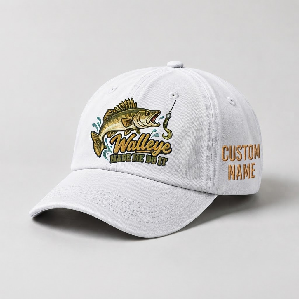 Custom Walleye Hat, Personalized Walleye Made Me Do It Fishing Cap, Vintage Angler Gift, Fisherman Dad Hat, Outdoor Sports Embroidered Hat