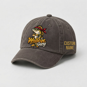 Custom Name Walleye Hat, Personalized Walleye Gang Fishing Cap, Vintage Fisherman Gift, Embroidered Outdoor Dad Hat - 5