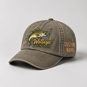 Custom Walleye Hat, Personalized Walleye Made Me Do It Fishing Cap, Vintage Angler Gift, Fisherman Dad Hat, Outdoor Sports Embroidered Hat - 6
