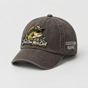 Custom Name Walleye Hat, Personalized Just One More Cast Fishing Cap, Vintage Fisherman Gift, Embroidered Outdoor Dad Hat - 5